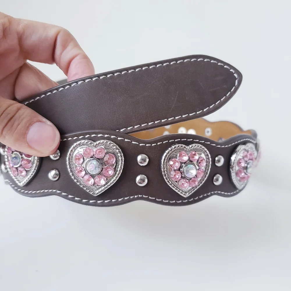 Nocona Belt Co Pink Rhinestone Heart Belt